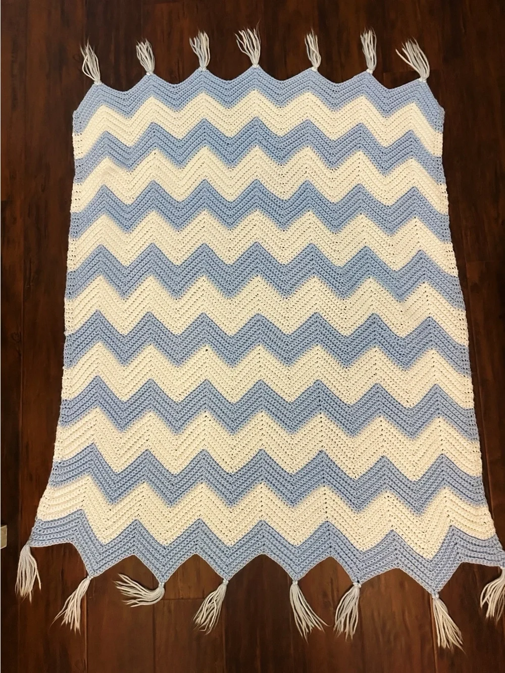 Handmade Blue and White Chevron Baby Crochet Throw -Bedding